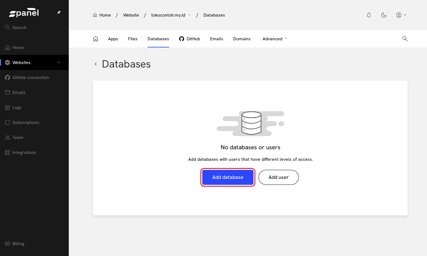 Tombol Add database