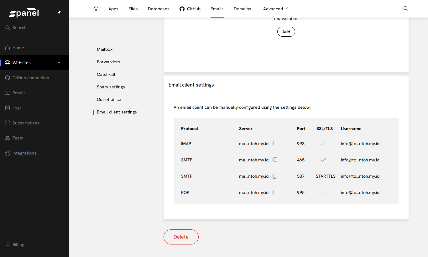 Email client settings