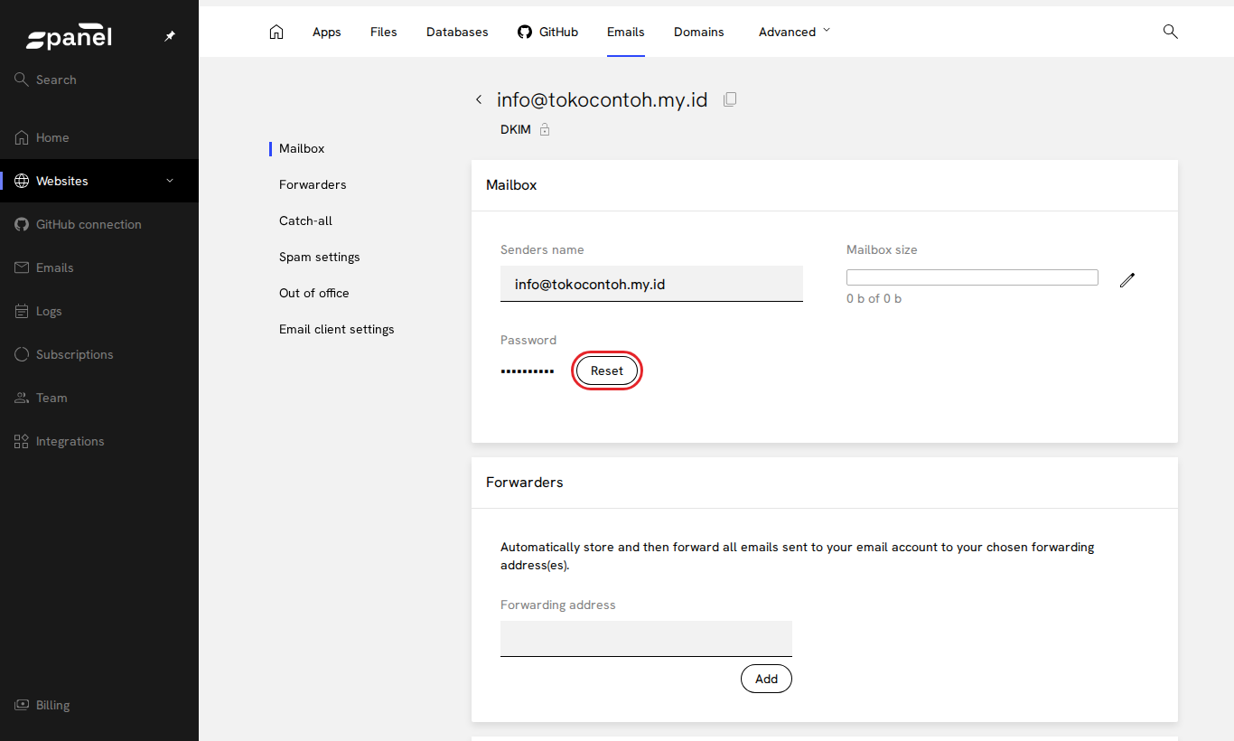 Tombol Reset password