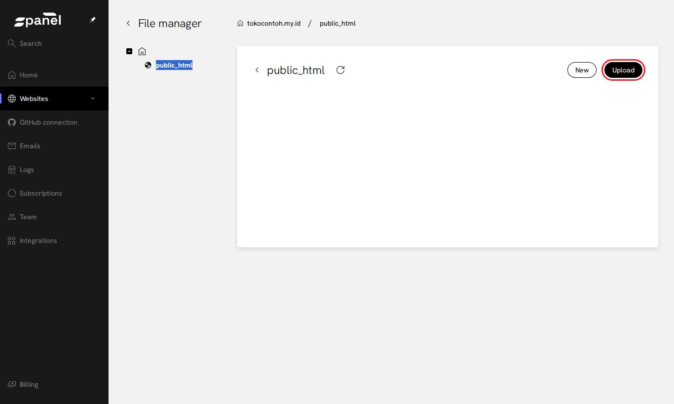 Tombol Upload di File Manager