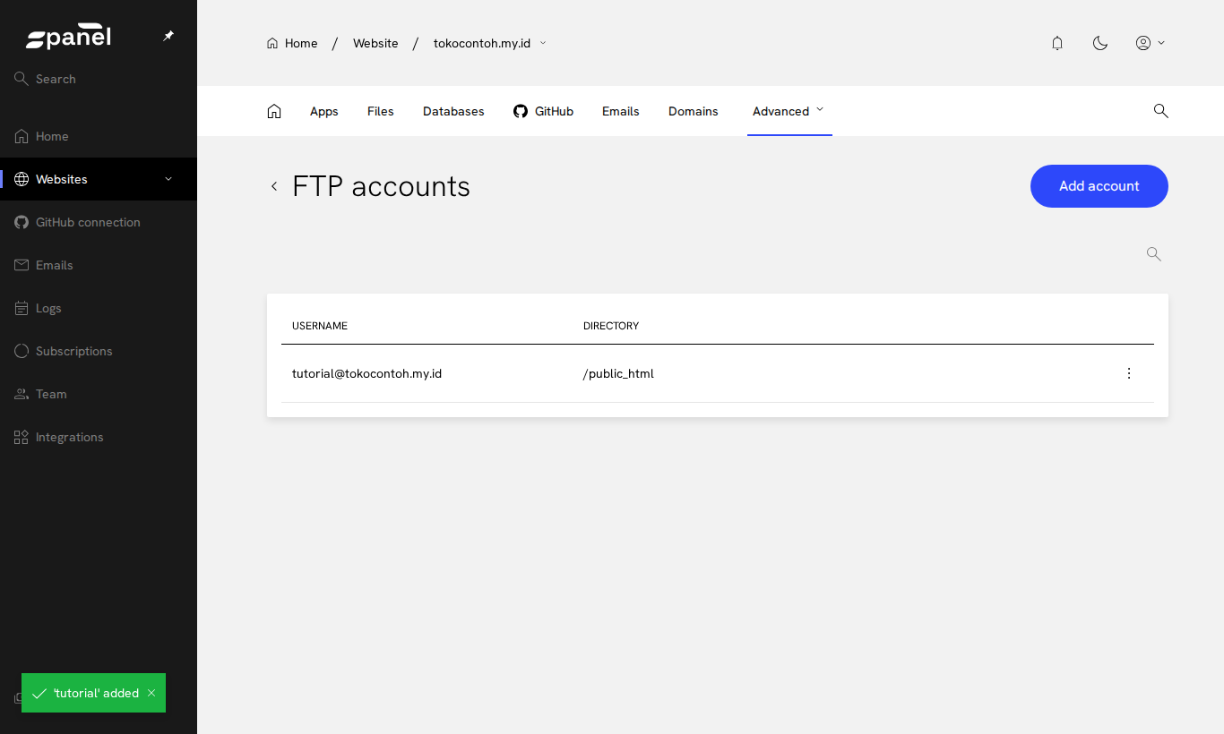 Daftar akun FTP