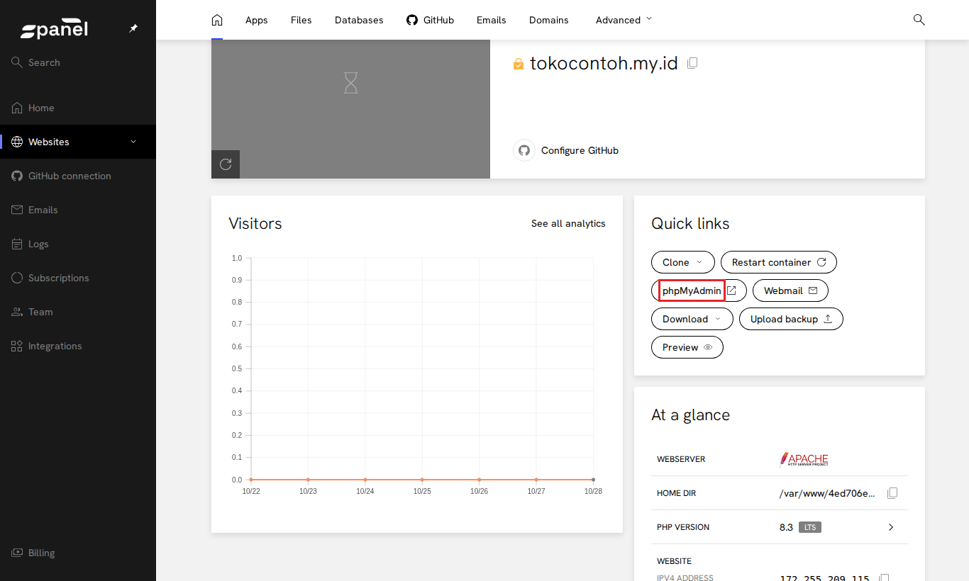 Quick link phpMyAdmin