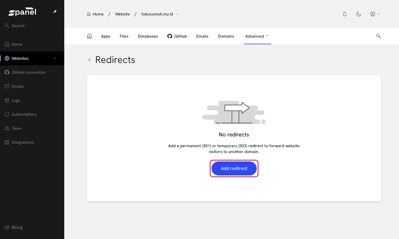 Tombol Add redirect