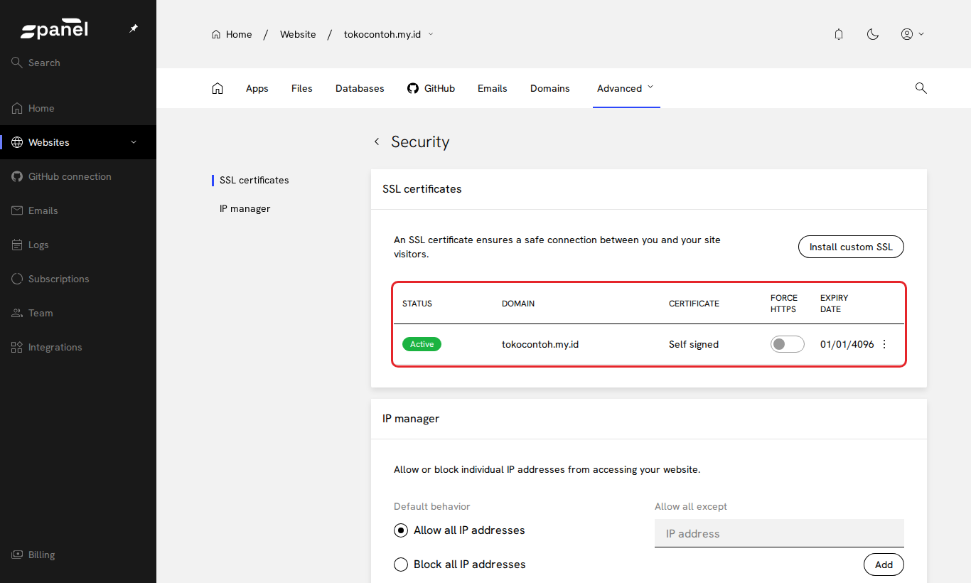 Tabel SSL certificates