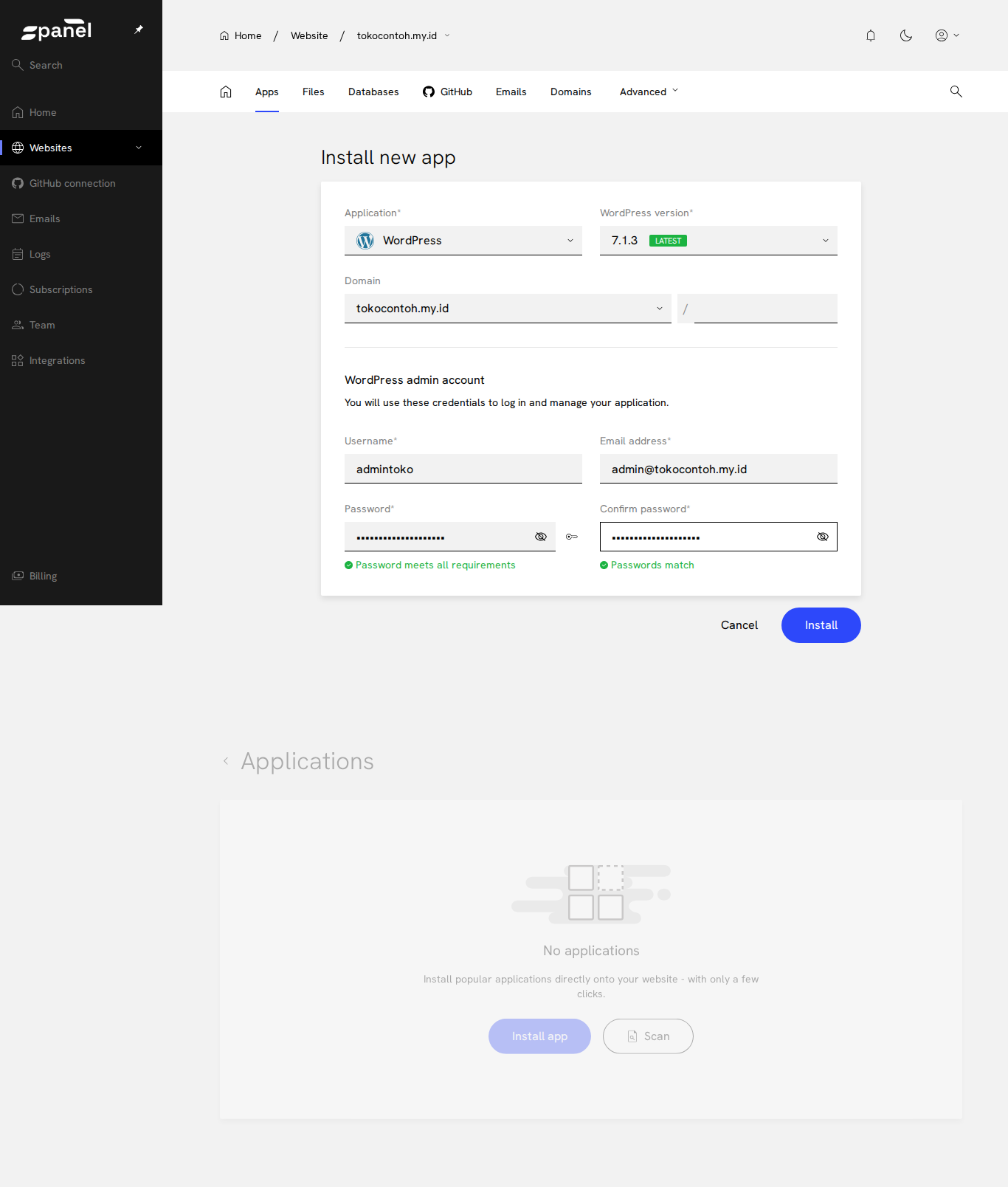 Form install WordPress