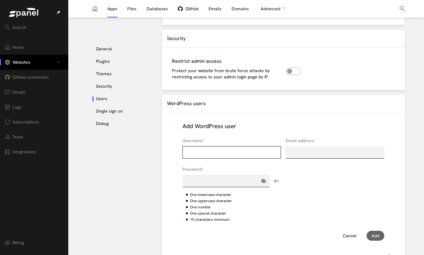 Form tambah user WordPress
